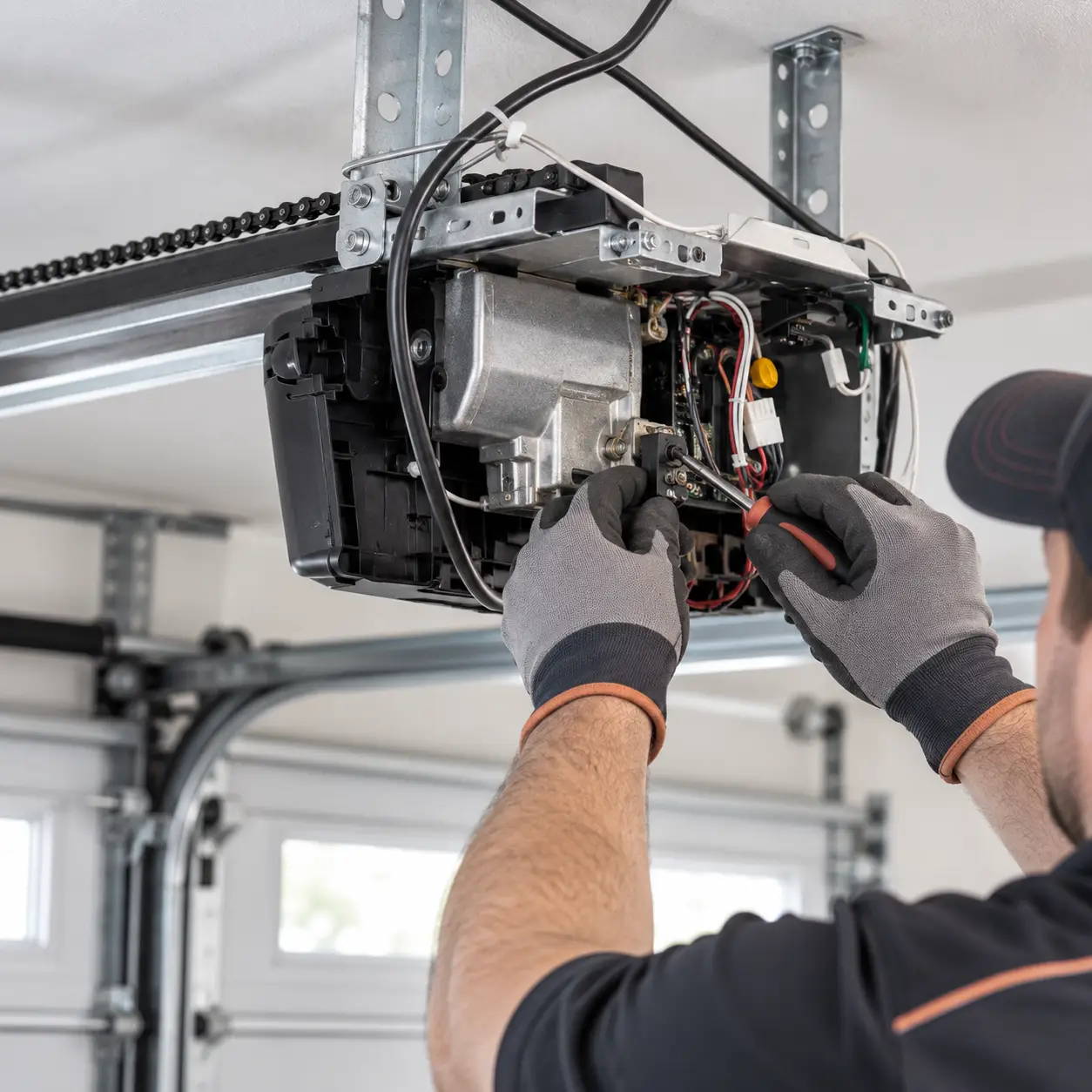 Commercial overhead door operator motor drive controls and safety components