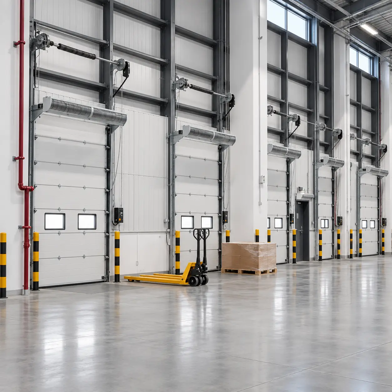 Commercial overhead door panel and hardware damage at a business property