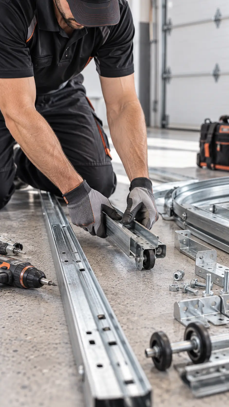 Commercial overhead door components including springs cables rollers and tracks
