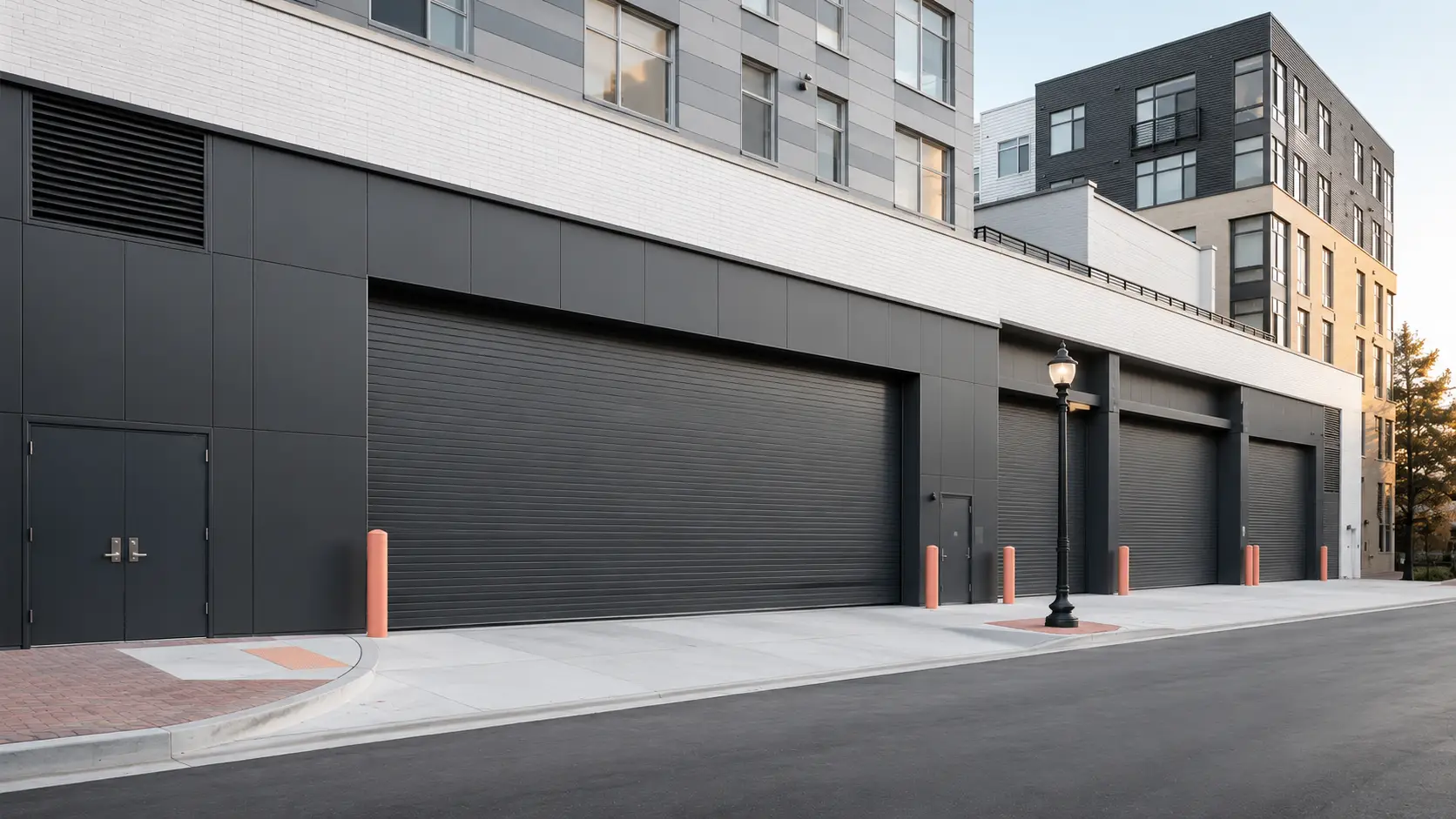 Commercial overhead garage door system at a business facility in South Houston TX