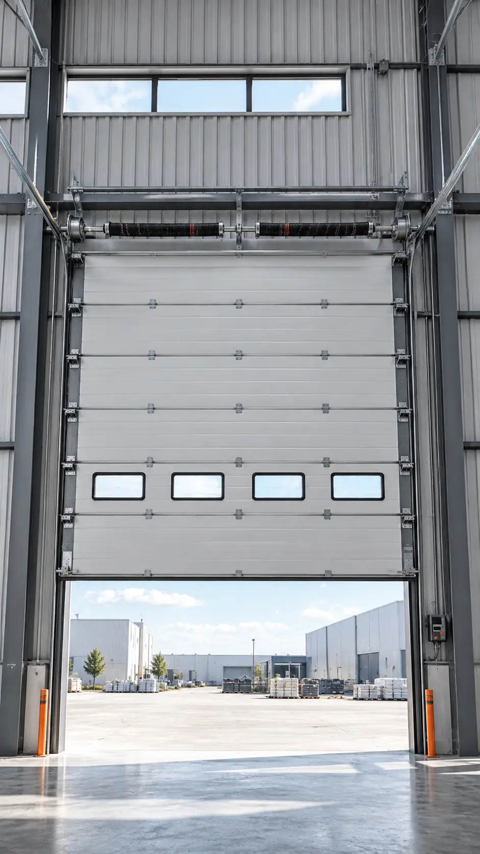 Commercial overhead door torsion spring shaft and cable drum system