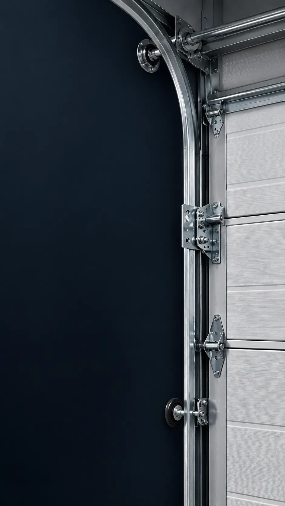Commercial overhead door tracks rollers bearings and mounting brackets