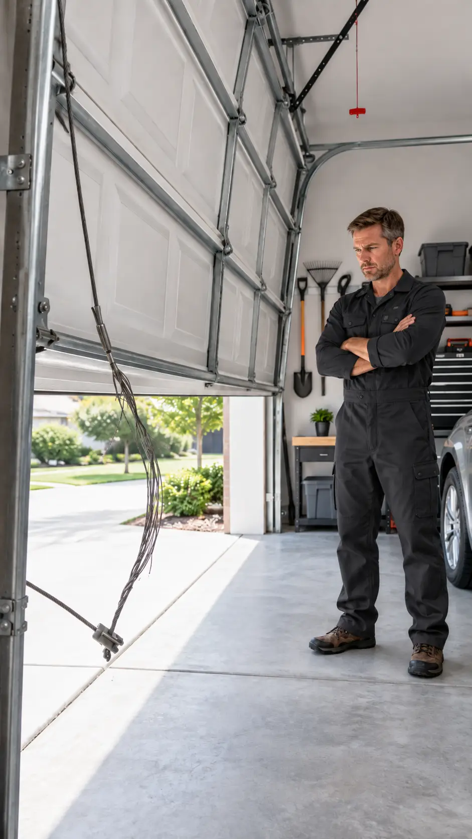 Garage door springs, cables, rollers, tracks, and hardware during inspection
