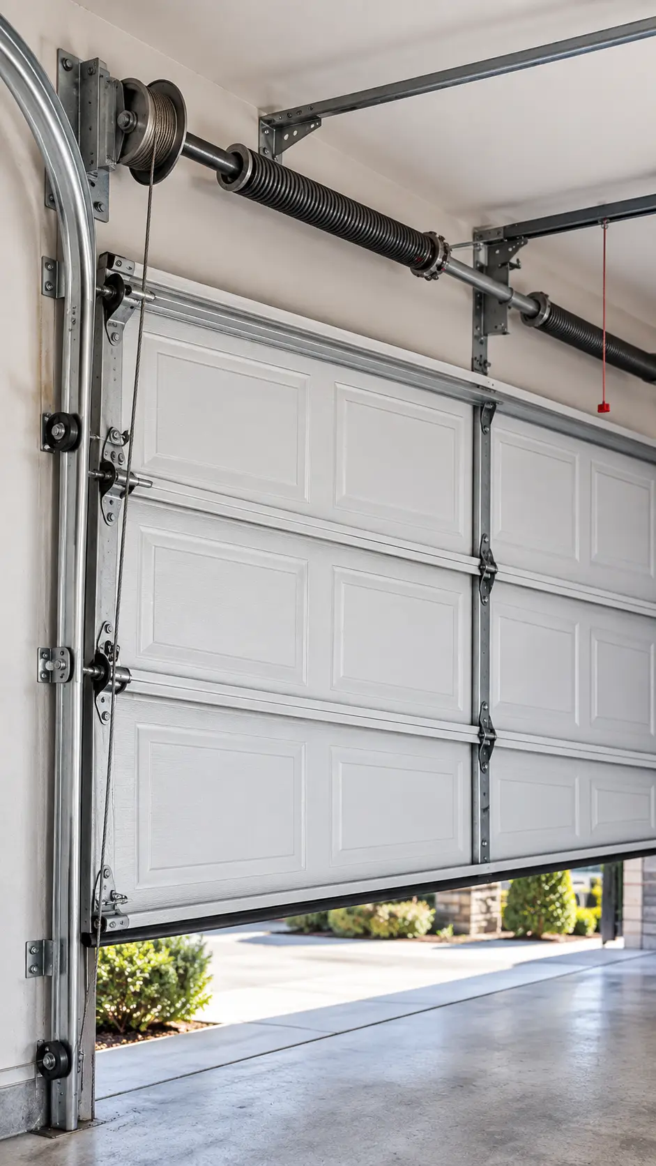Crooked sectional garage door with uneven cable tension and track alignment