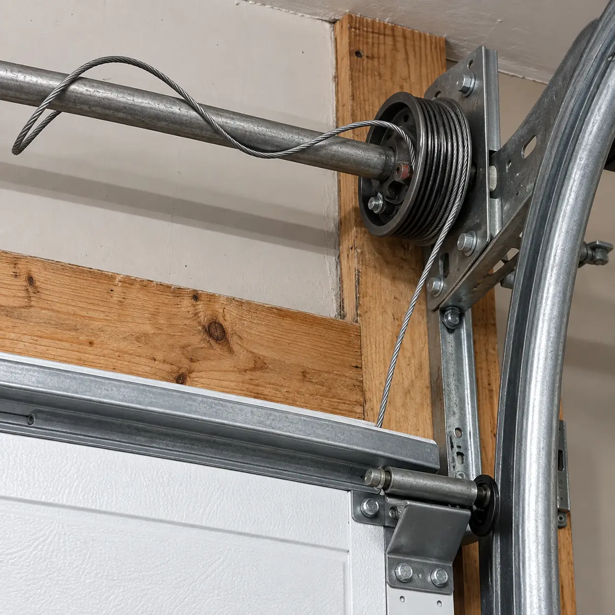 Garage door torsion spring, lift cable, and cable drum during counterbalance inspection
