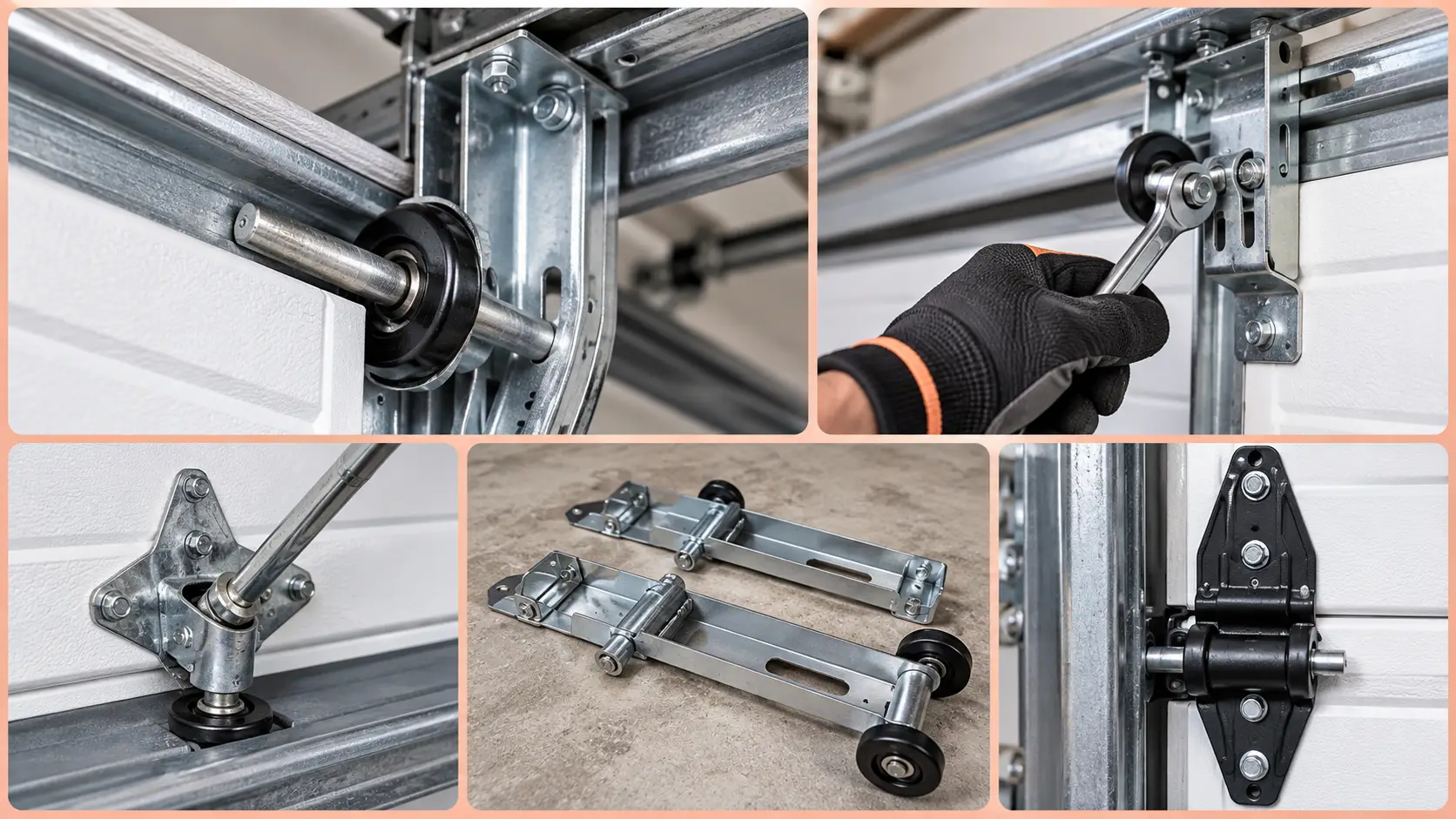 Steel and nylon garage door rollers with different stems and bearing designs