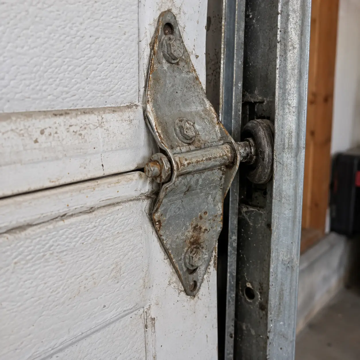 Damaged garage door before repair in South Houston TX