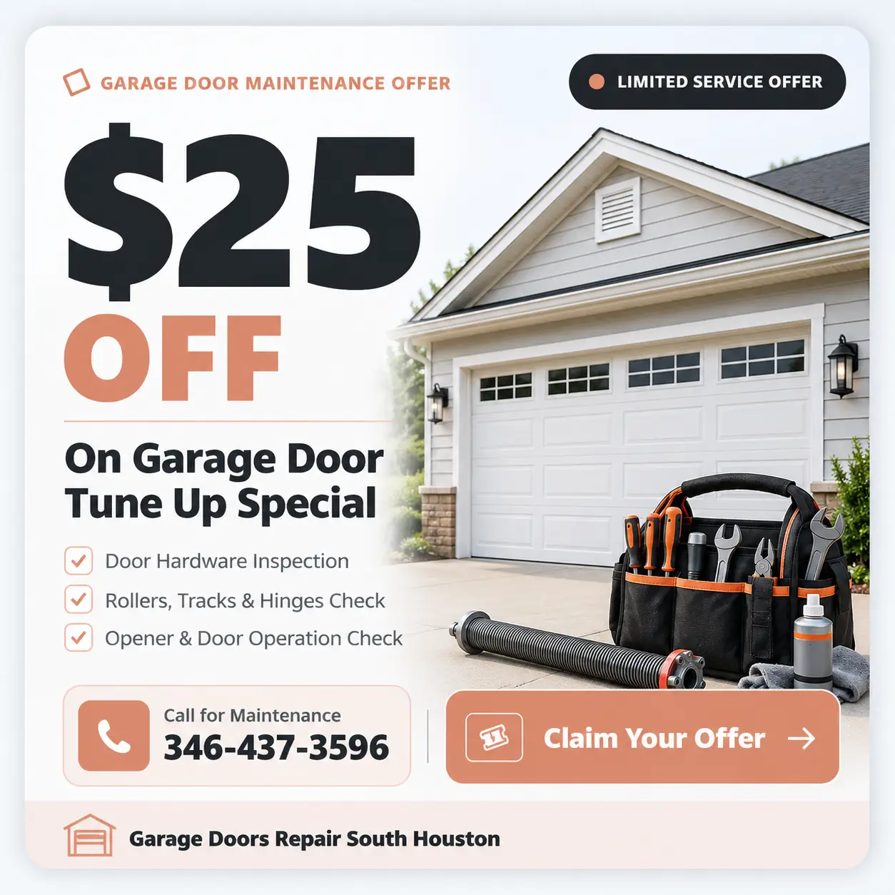 $25 off garage door tune up special coupon from Garage Doors Repair South Houston