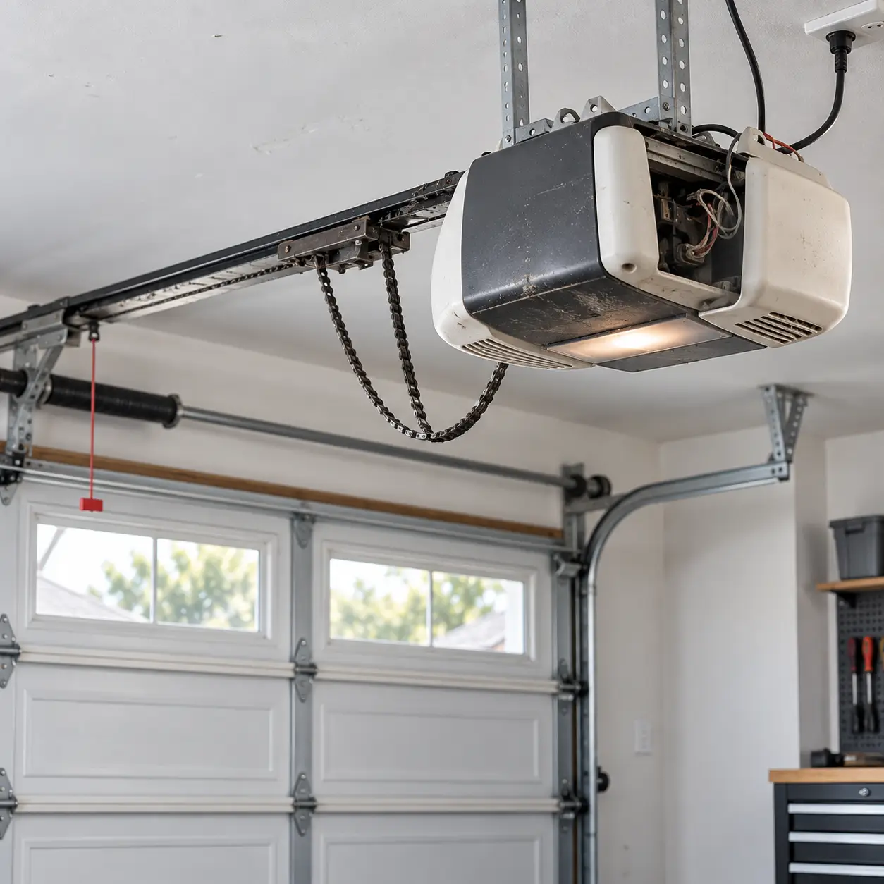Damaged garage door before repair in South Houston TX