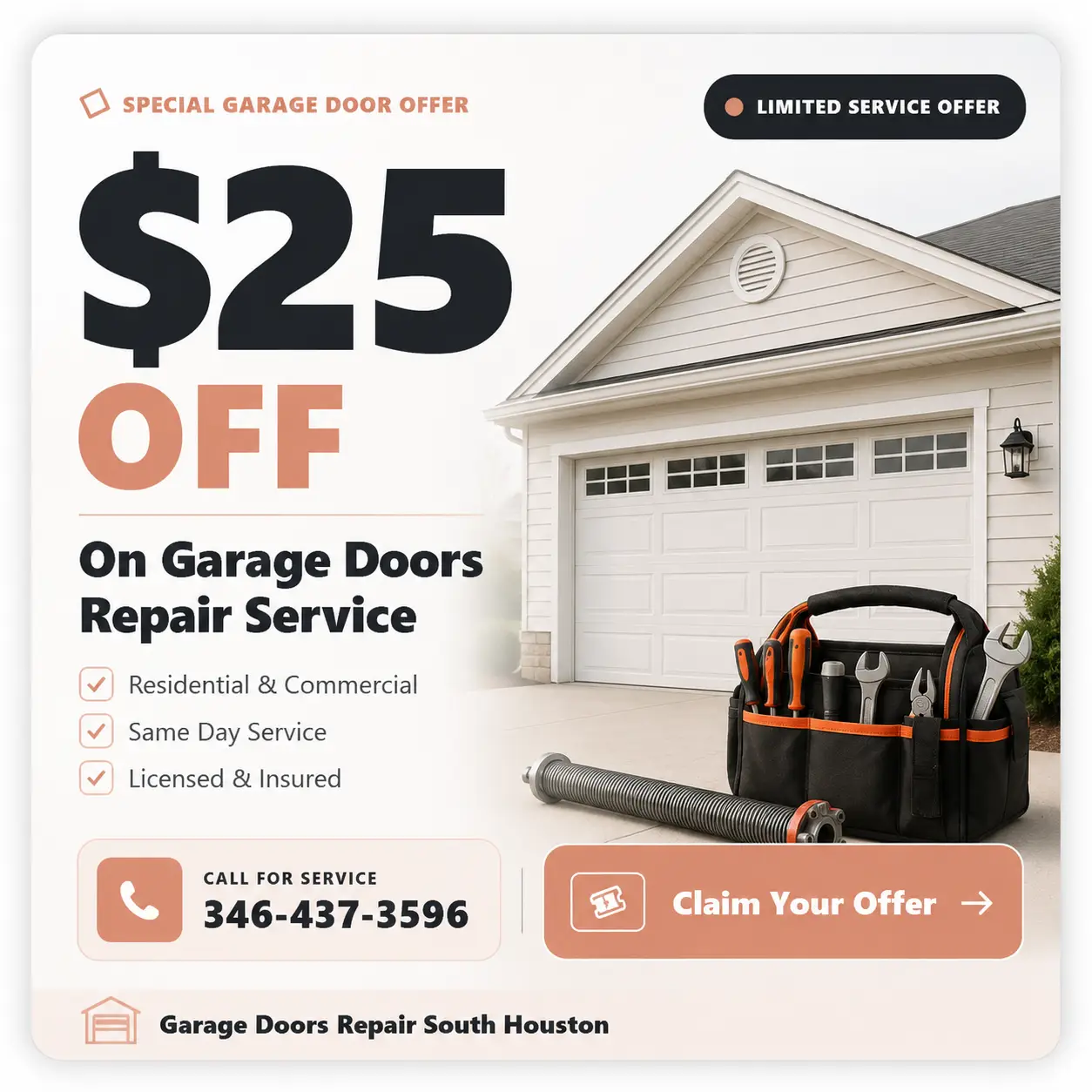 $25 off garage door repair service coupon from Garage Doors Repair South Houston
