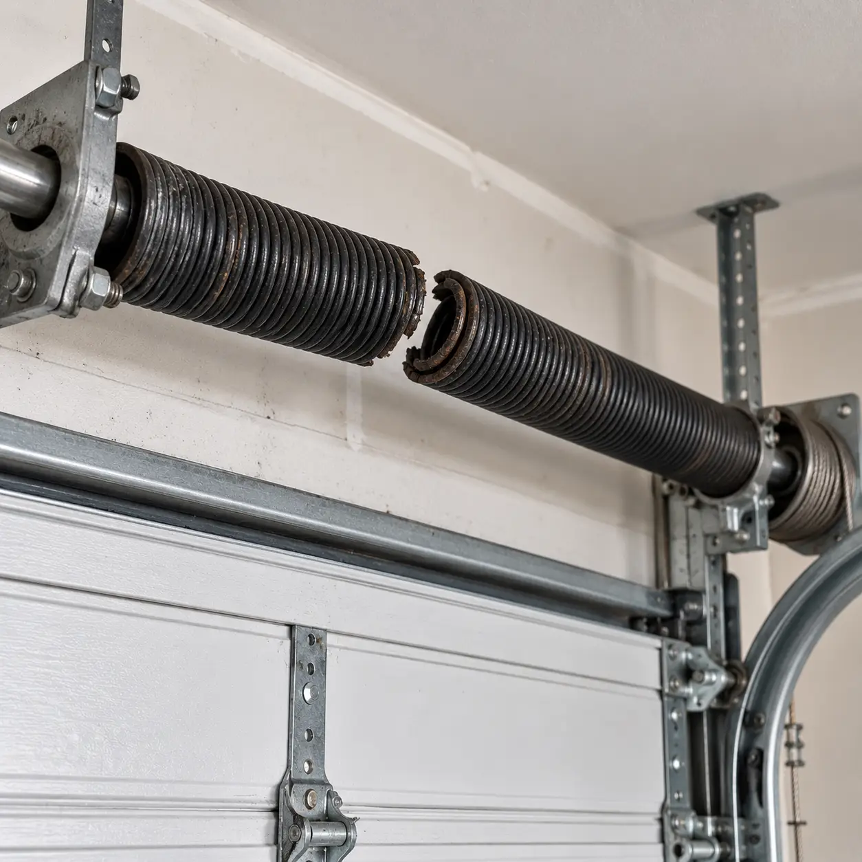 Damaged garage door before repair in South Houston TX