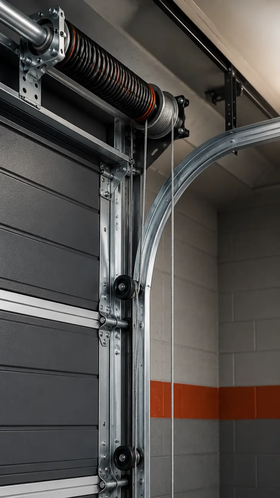 Garage door springs cables tracks and rollers system in South Houston TX