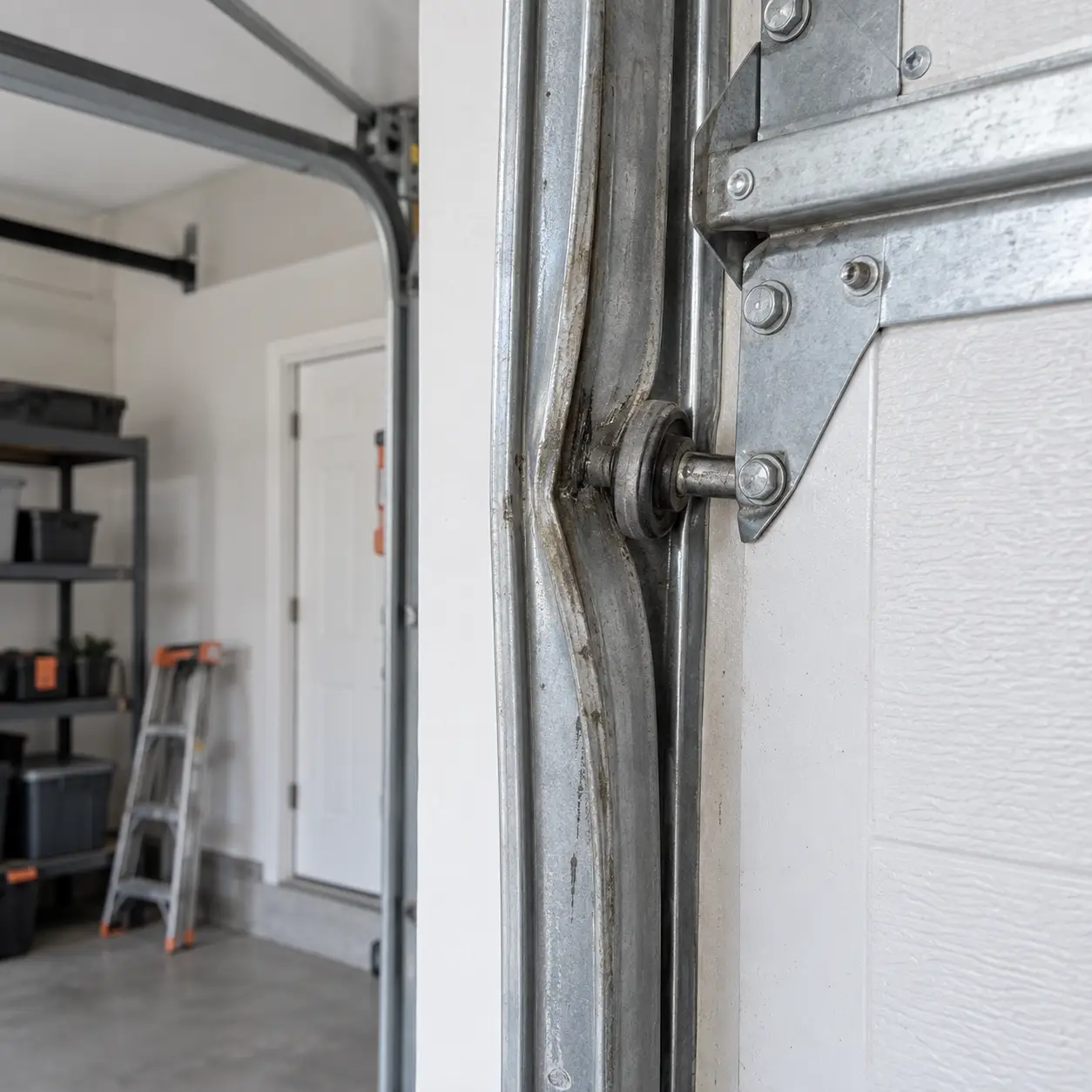 Damaged garage door before repair in South Houston TX
